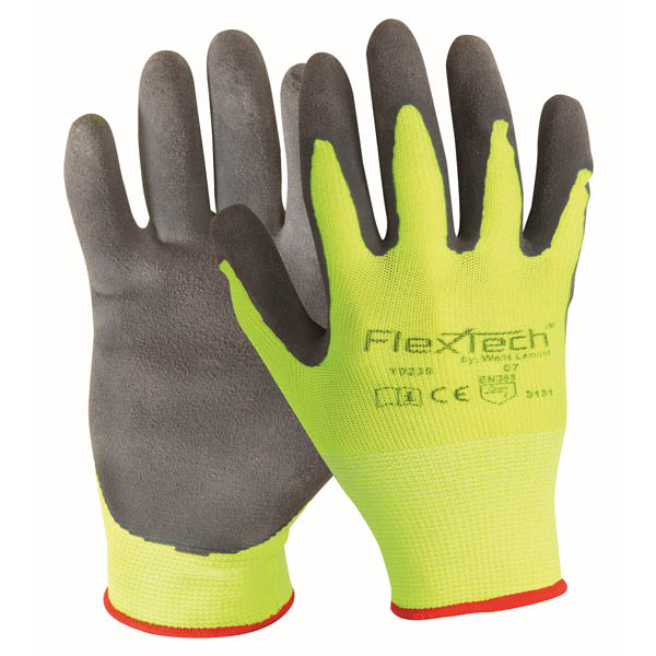 Y9239 Wells Lamont FlexTech™ sandy latex coated hi-viz A1 13-gauge seamless knit work gloves